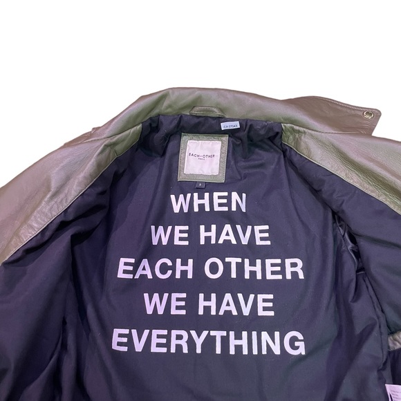 EACH X OTHER PARIS  LEATHER BELTED BIKER JACKET KHAKI GREEN UNISEX SIZE S - Picture 5 of 14